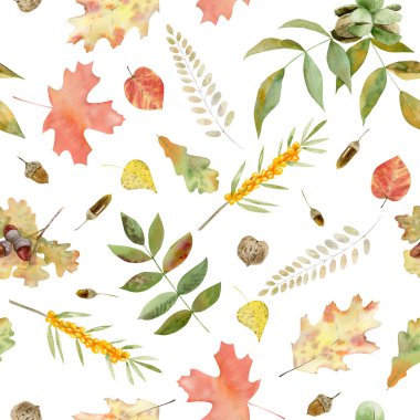 sonbahar yaprak suluboya seamless modeli el boyalı