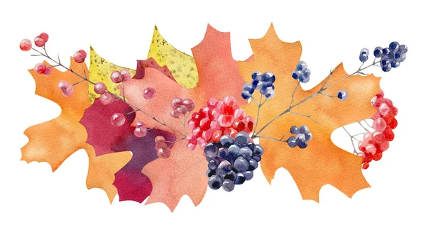 Hand painted watercolor mockup clipart template of autumn leaves — Stock Photo, Image