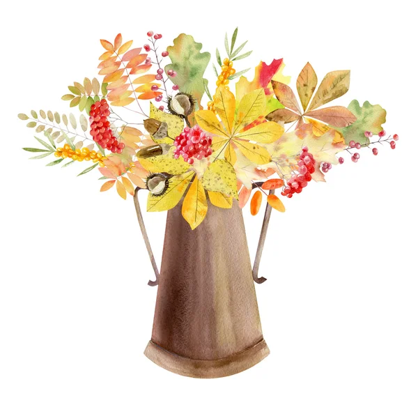 Ručně malované akvarel maketa Klipart šablony podzimní listí — Stock fotografie