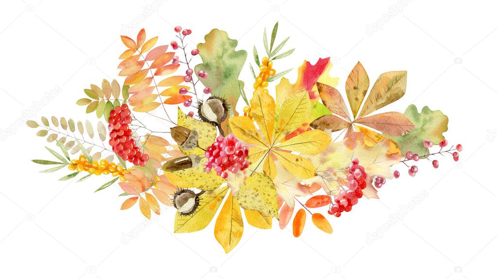 hand painted watercolor mockup clipart template of autumn leaves