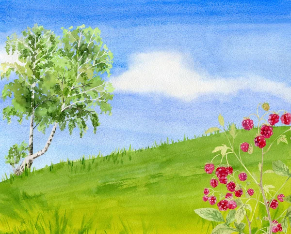Ręcznie malowane akwarela plakat szablon krajobraz — Zdjęcie stockowe