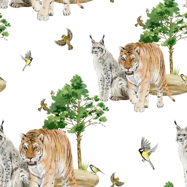 Seamless pattern repeated tile of watercolor animals — Stock Photo, Image