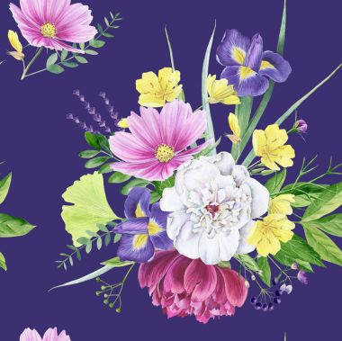 Güzel suluboya çiçek Şakayık seamless modeli