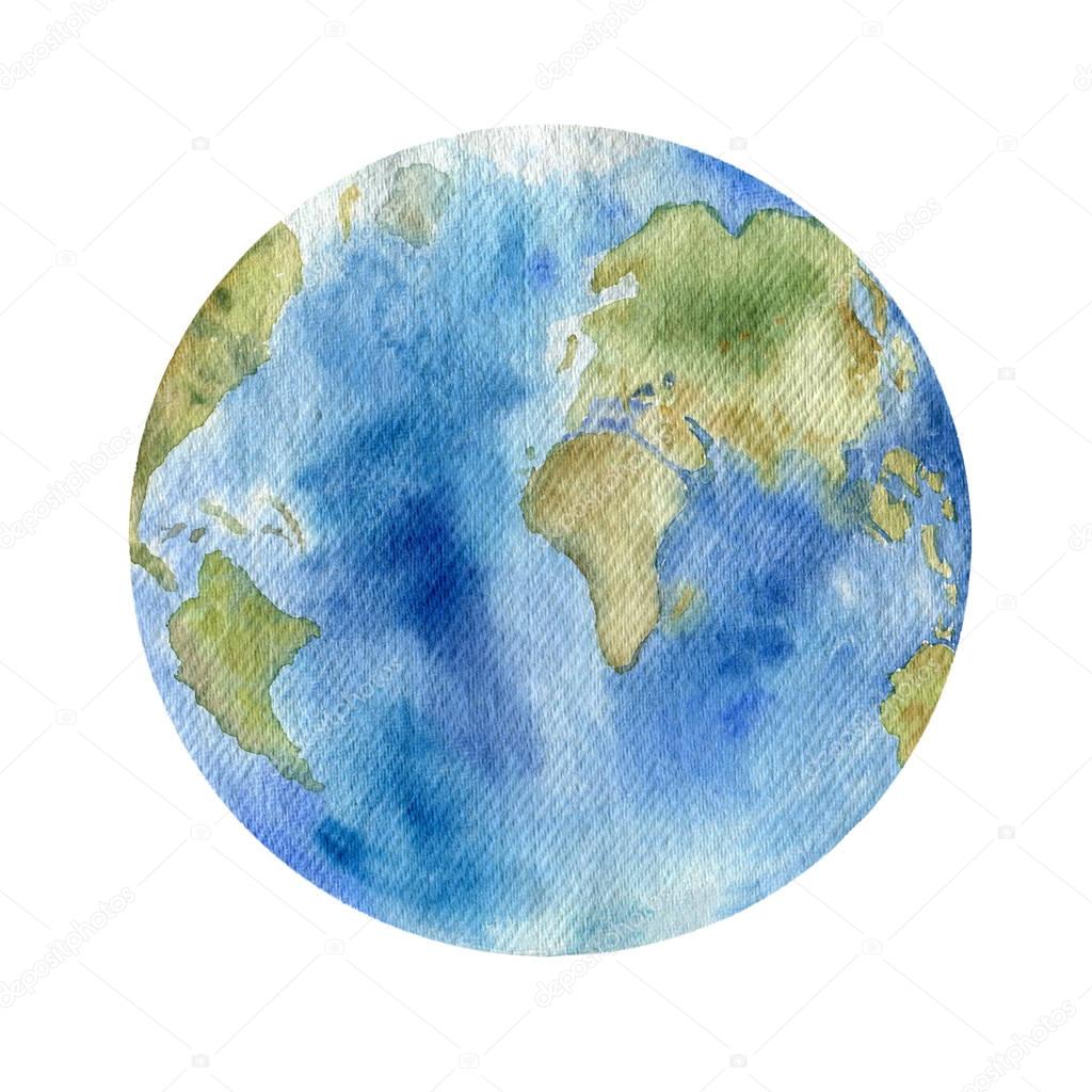 Watercolor clipart of planet earth, hand painted illustration