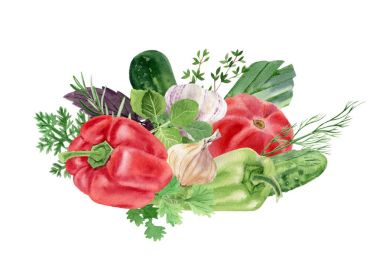 Taze sebze ile handpainted suluboya clipart 