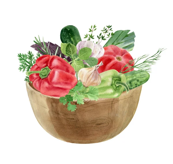 Clipart acuarela de verduras en tazón — Foto de Stock