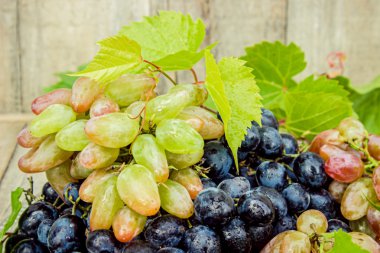 bir tepsi üzerinde olgunlaşmış sulu üzüm.