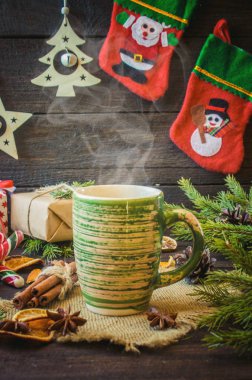 Yeni yıl süslemeleri ve muamele etmek ile Noel arka plan.