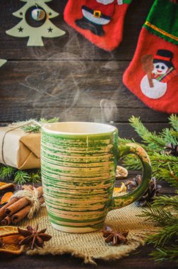 Yeni yıl süslemeleri ve muamele etmek ile Noel arka plan.