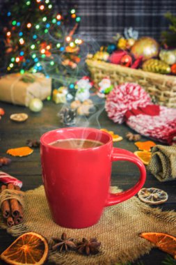 Yeni yıl süslemeleri ve muamele etmek ile Noel arka plan. 