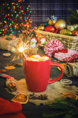 Yeni yıl süslemeleri ve muamele etmek ile Noel arka plan. 