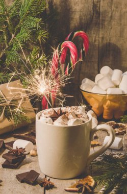 sıcak kakao marshmallows ile. Noel arka plan.