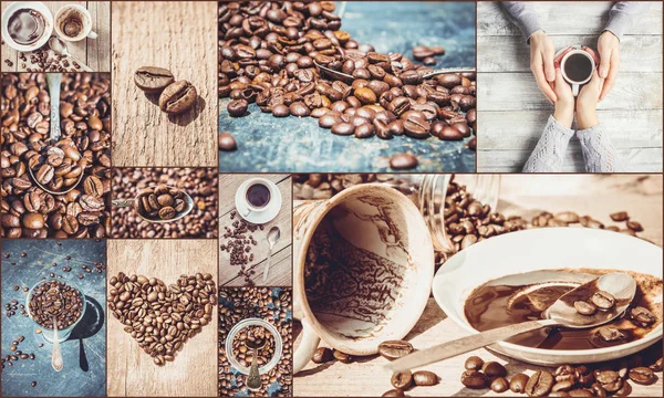 Collage molte immagini di caffè . — Foto Stock