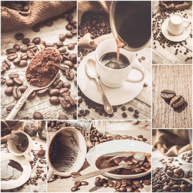 kahve birçok resim kolaj. 
