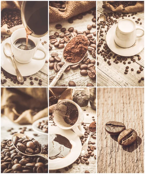 Collage many pictures of coffee. — Stock Photo, Image