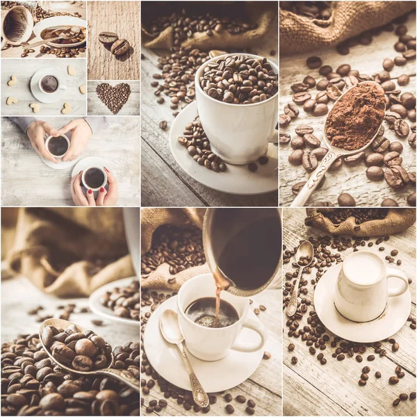 Collage many pictures of coffee. — Stock Photo, Image