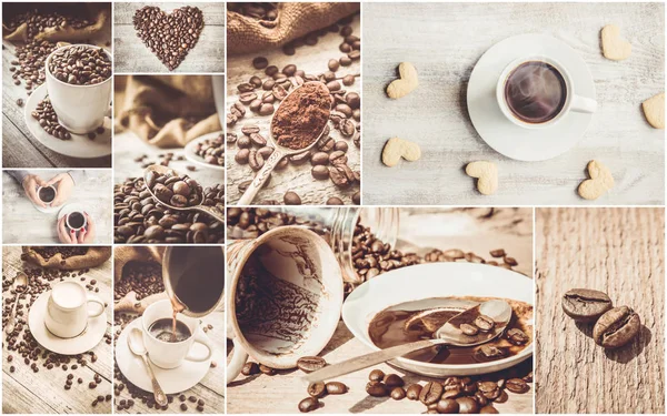 Collage many pictures of coffee. — Stock Photo, Image