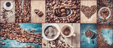 kahve birçok resim kolaj. 