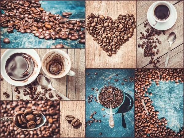 Collage many pictures of coffee. — Stock Photo, Image