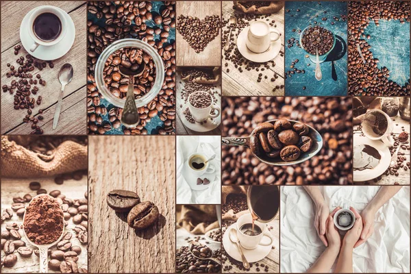 Collage muchas fotos de café . — Foto de Stock