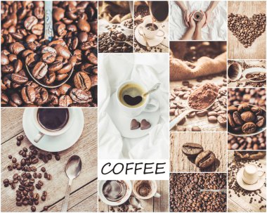 kahve birçok resim kolaj. 