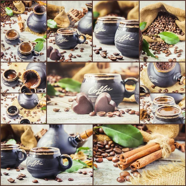 To brew coffee in Turku for Breakfast collage. selective focus. — Stock Photo, Image