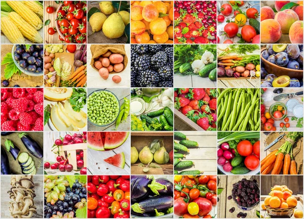 Collage de frutas y verduras en una foto . — Foto de Stock
