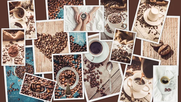 stock image collage many pictures of coffee. 