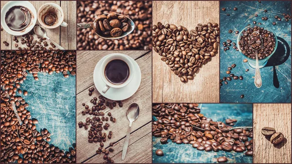 Collage many pictures of coffee. — Stock Photo, Image