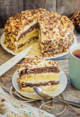 Natürmort fincan çay ve kek. Seçici odak.