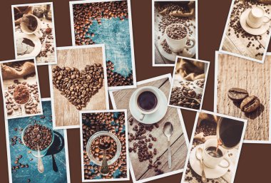 kahve birçok resim kolaj. 