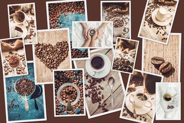 Collage många bilder av kaffe. — Stockfoto