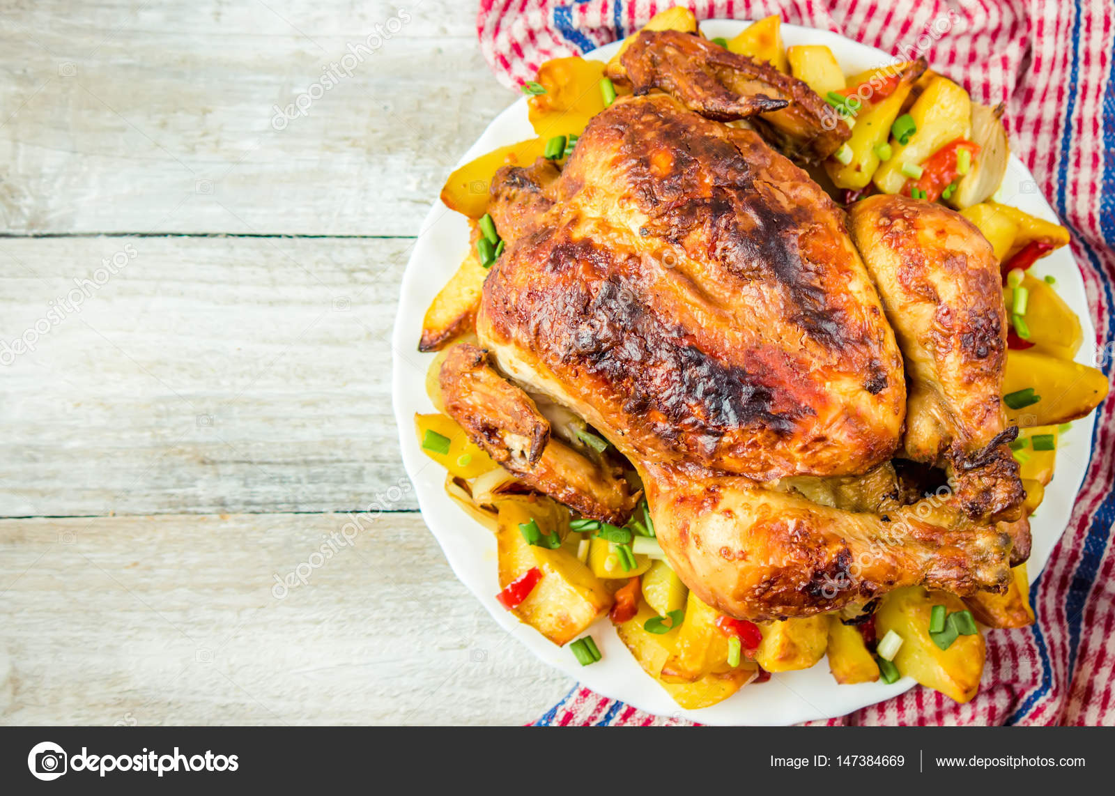 Chicken fillets fried with a potato side dish. Selective focus. Stock