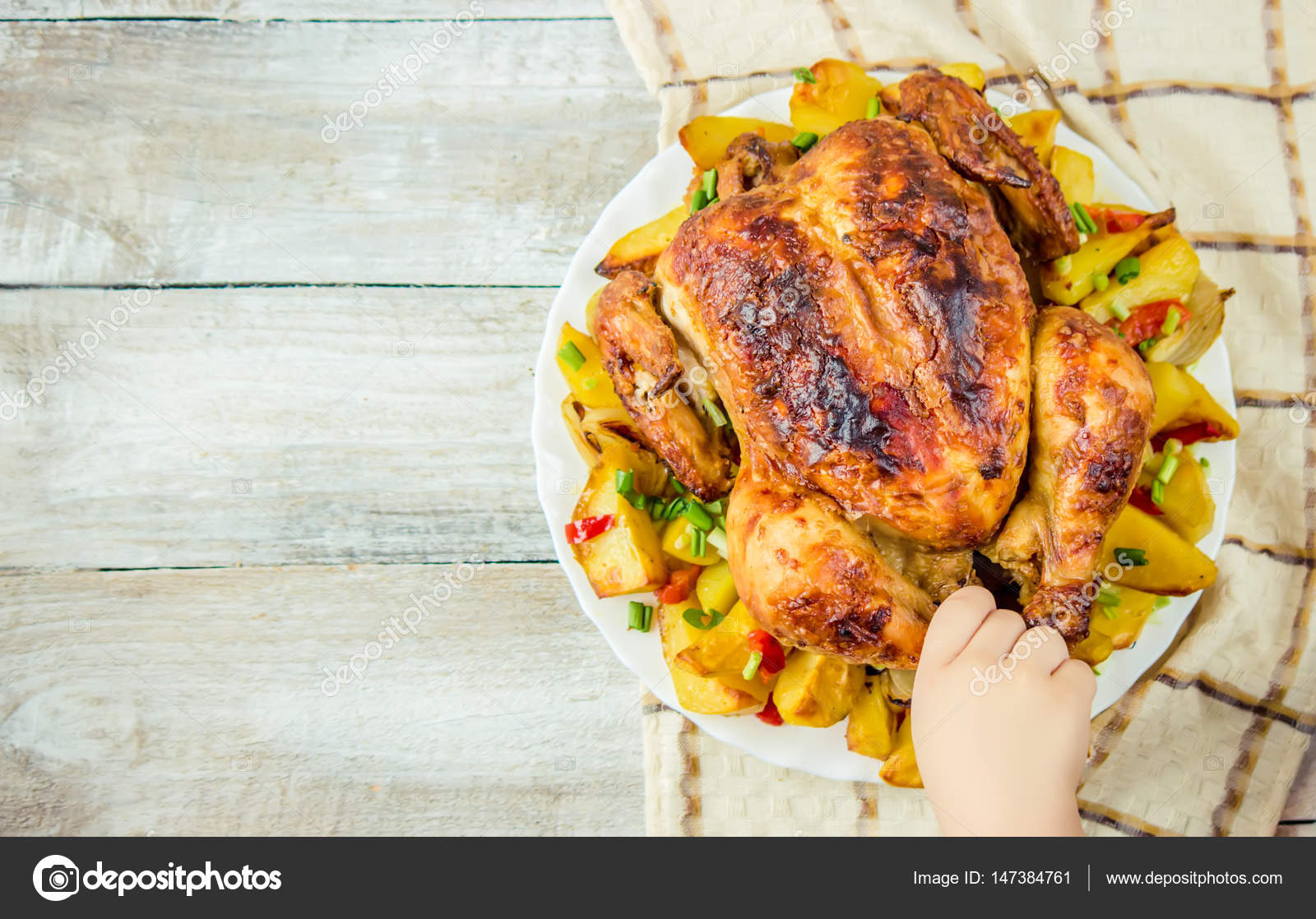 Chicken fillets fried with a potato side dish. Selective focus. Stock