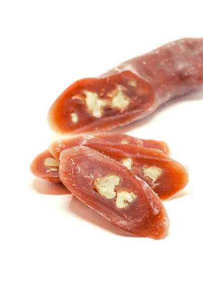 Churchkhela, Georgian sweets on a white background. Selective focus. — Stock Photo, Image