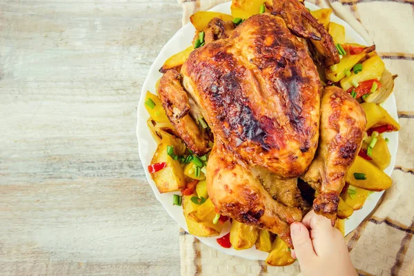 tavuk fileto patates garnitür ile kızarmış. Seçici odak. 