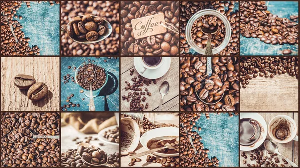 Collage of coffee. a lot of pictures. selective focus. — Stock Photo, Image