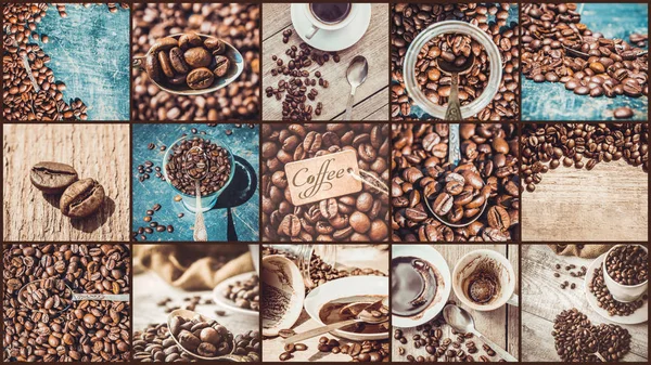 Collage di caffè. Un sacco di foto. focus selettivo . — Foto Stock