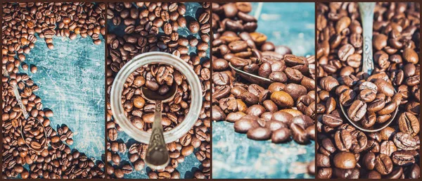 Kollázs a kávé. egy csomó képet. szelektív összpontosít. — Stock Fotó