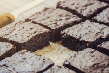 Çikolatalı brownie, seçici odak. 