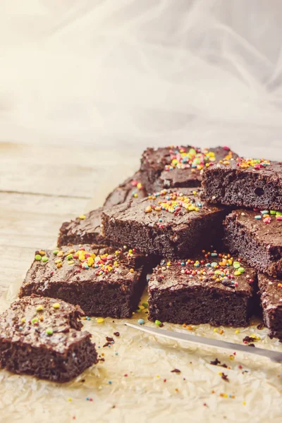 Chocolate brownie, selective focus. — Stock Photo, Image