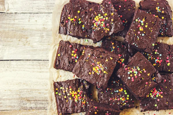 Chocolate brownie, selective focus. — Stock Photo, Image