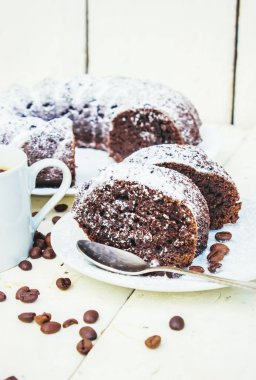 kahve ile çikolatalı kek. Seçici odak. 