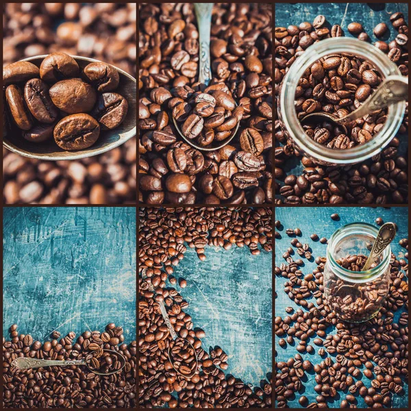 Collage of coffee. a lot of pictures. selective focus. — Stock Photo, Image