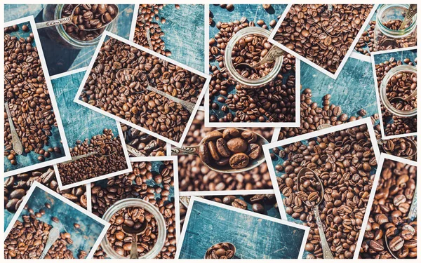 Collage of coffee. a lot of pictures. selective focus. — Stock Photo, Image