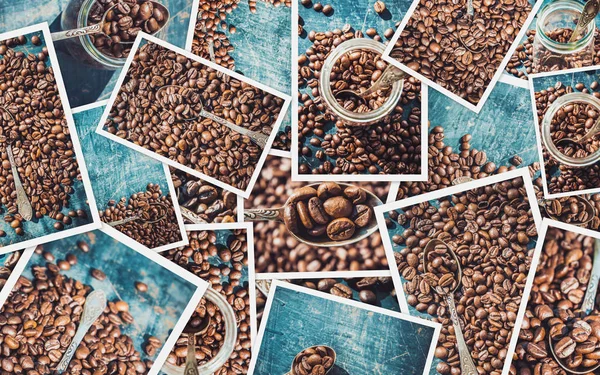 Collage di caffè. Un sacco di foto. focus selettivo . — Foto Stock