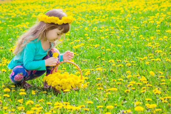 Niña, niña, flores en los juegos de primavera. Enfoque selectivo . —  Fotos de Stock