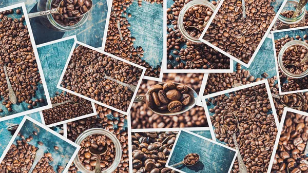 Collage di caffè. Un sacco di foto. focus selettivo . — Foto Stock