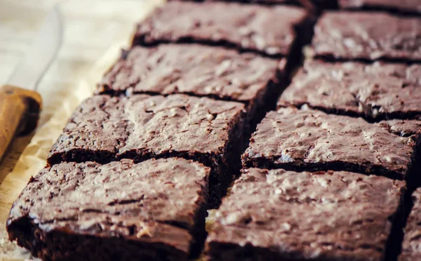 Chocolate brownie, selective focus. — Stock Photo, Image