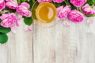 Çay, tea gül, gül, seçici odak.